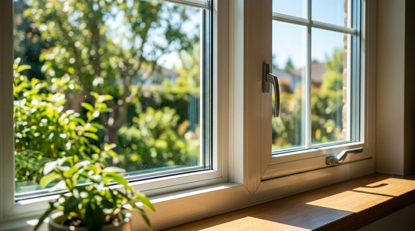 Close-up of a double-pane energy-efficient window with Low-E glass